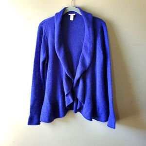 Chico's Cobalt Blue Waterfall Open Cardigan Mohair Wool Blend Size 12